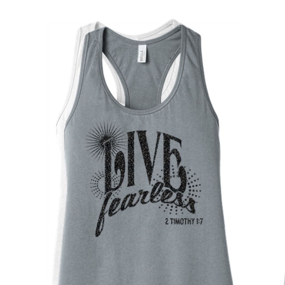 "Live Fearless" Black Silver Flake Tank